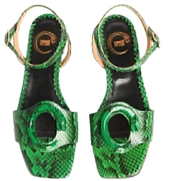 Roberto Cavalli flat sandals Green Black Leather EU35 / US5 - Picture 3 of 10